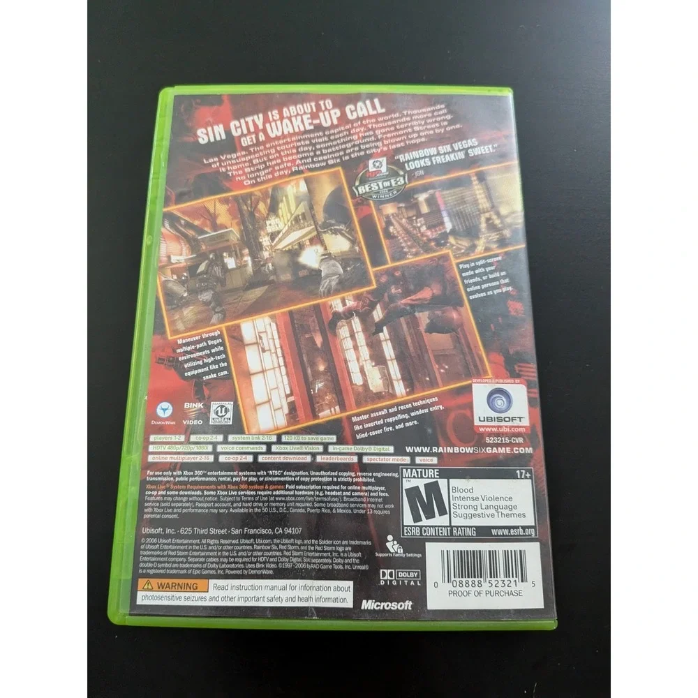 Tom Clancy's: Rainbow Six Vegas (Microsoft Xbox‎ 360, 2006) No Manual